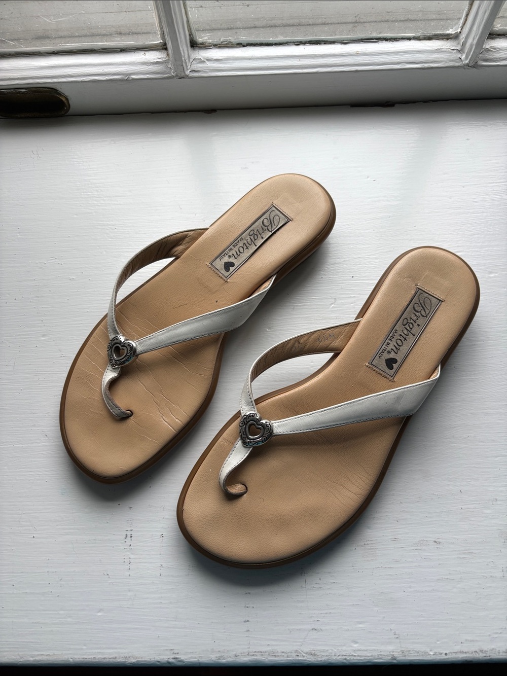 Brighton Metallic Silver Heart Thong Sandals
